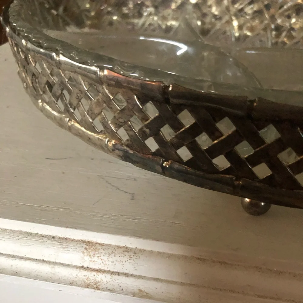 Vintage Silver & Glass Divided Dish Serving Platter